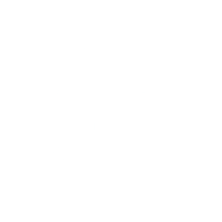 a white logo with a black background