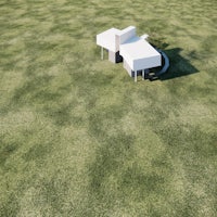 a 3d model of a house in the middle of a field
